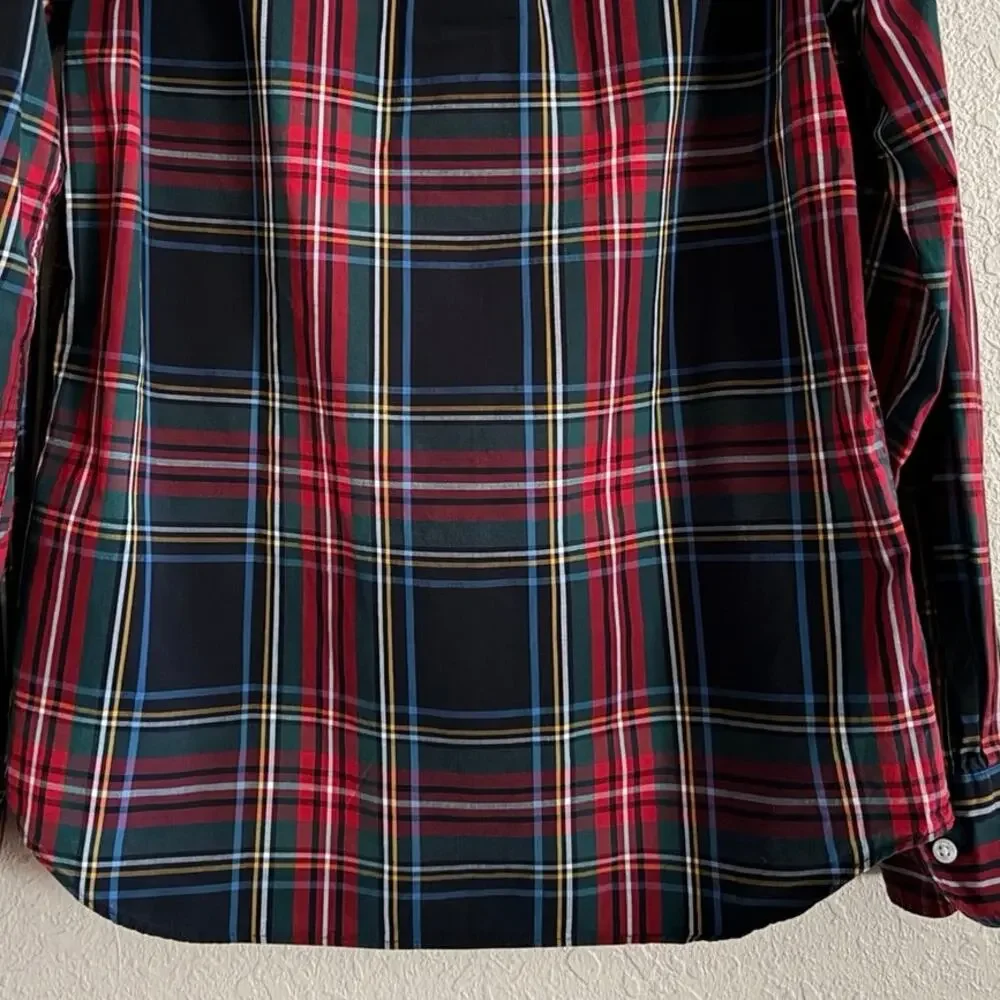 J Crew Holiday Tartan Shirt Mens Size M Organic Cotton Stretch Slim Plaid Work